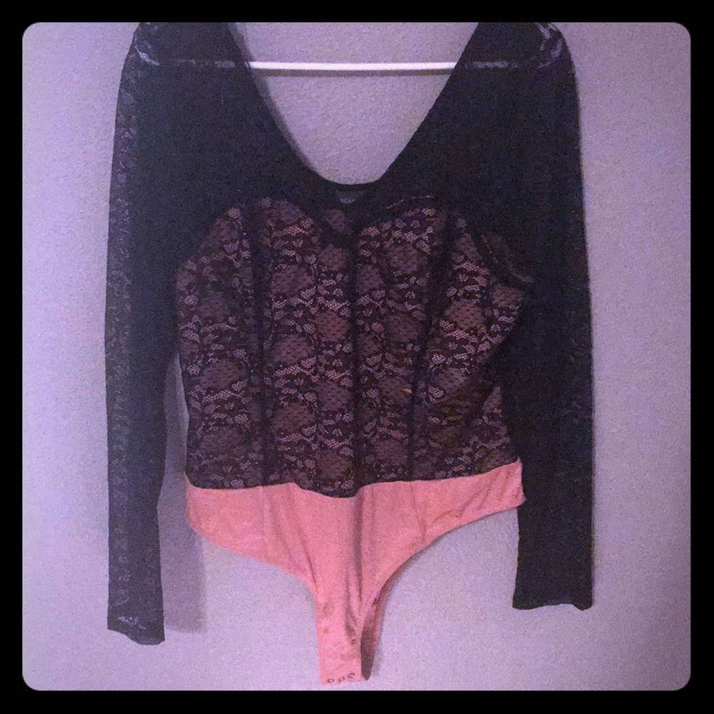 Size Large black and pink lace bodysuit